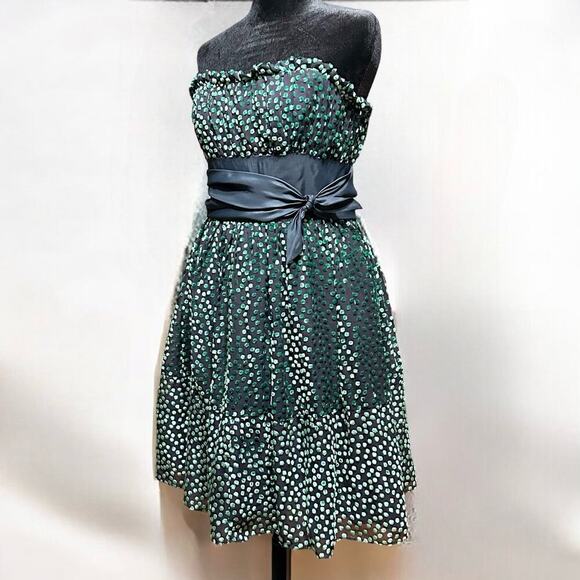 Betsey Johnson 8 Green Silk Velvet Swiss Dots Strapless Burnout Dress Vintage - Picture 4 of 15